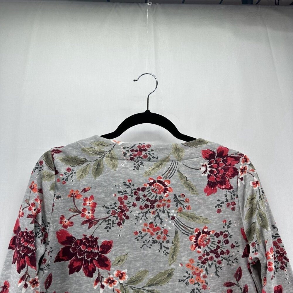 Croft & Barrow Super Soft Shirt Womens PXS Long Sleeve Pullover Floral Gray Red - Picture 5 of 10